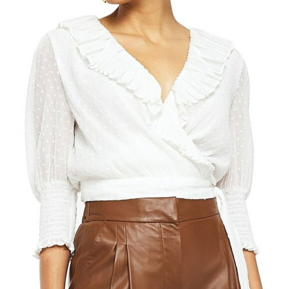 Maje Tops - Maje Lusty cropped ruffled Swiss-dot georgette wrap blouse Size 1 US XS